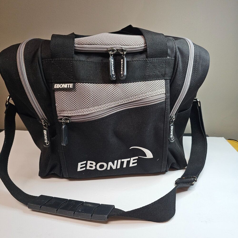Ebonite Single Bowling Ball Shoulder Bag Foam Insert Zippered Side Pockets Black